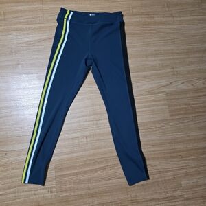 Zella High Waist Teal Size M Active Workout Leggings With Yellow/White Stripe